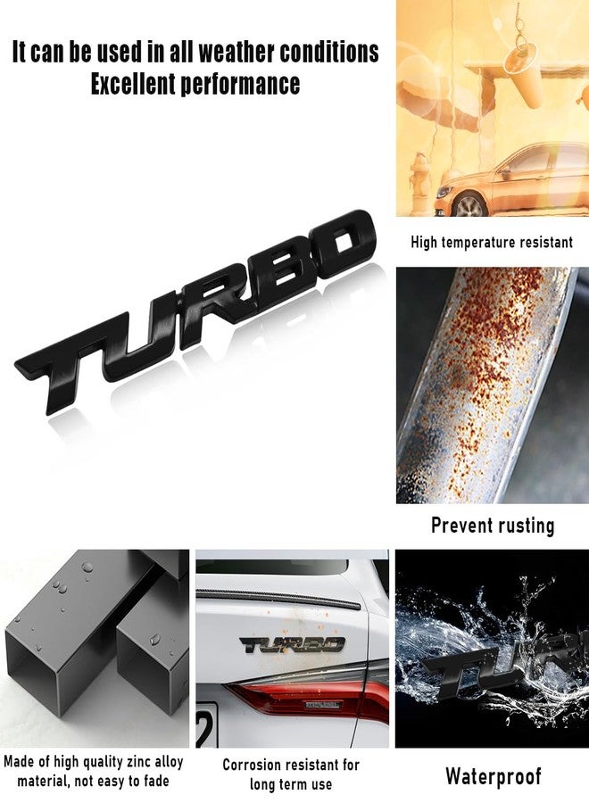 Dickno 2PCS Turbo Car Emblem Decal, 3D Metal Fender Logo Badge Sticker, Zinc Alloy Auto Front Hood Side Body Emblem Sticker, Universal Exterior Decor Car Accessories for SUV Truck (Black) - Image 3